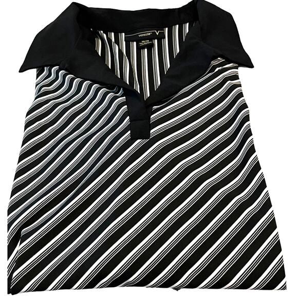 VENEZIA V-NECKLINE BLOUSE, WOMENS, 26/28, BLACK & WHITE V-STRIPED, PLUNGING - Picture 2 of 9